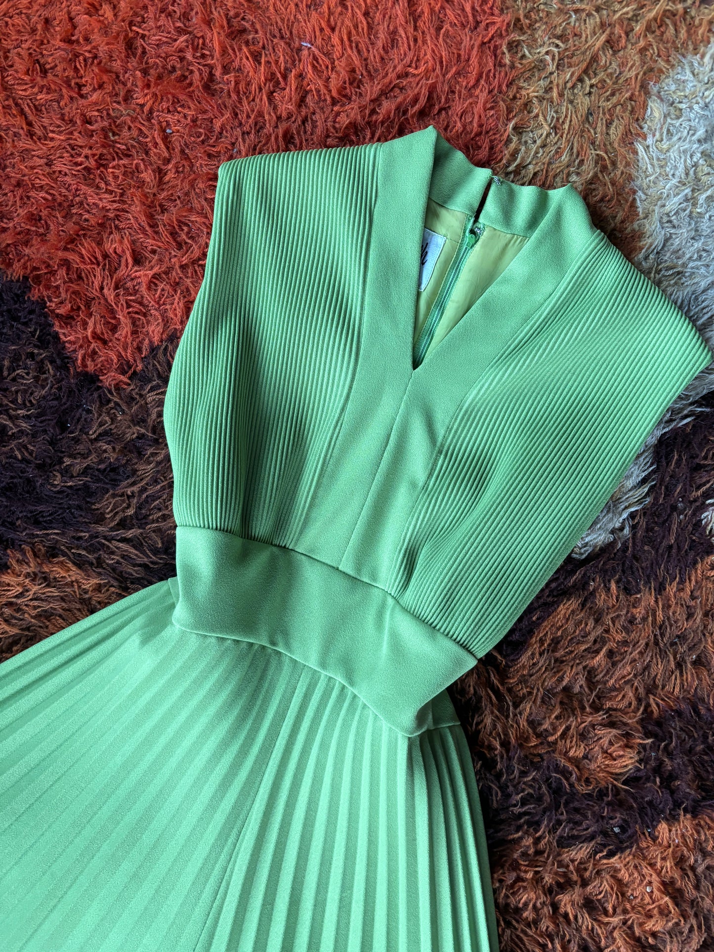 60s lime green mega pleated jumpsuit