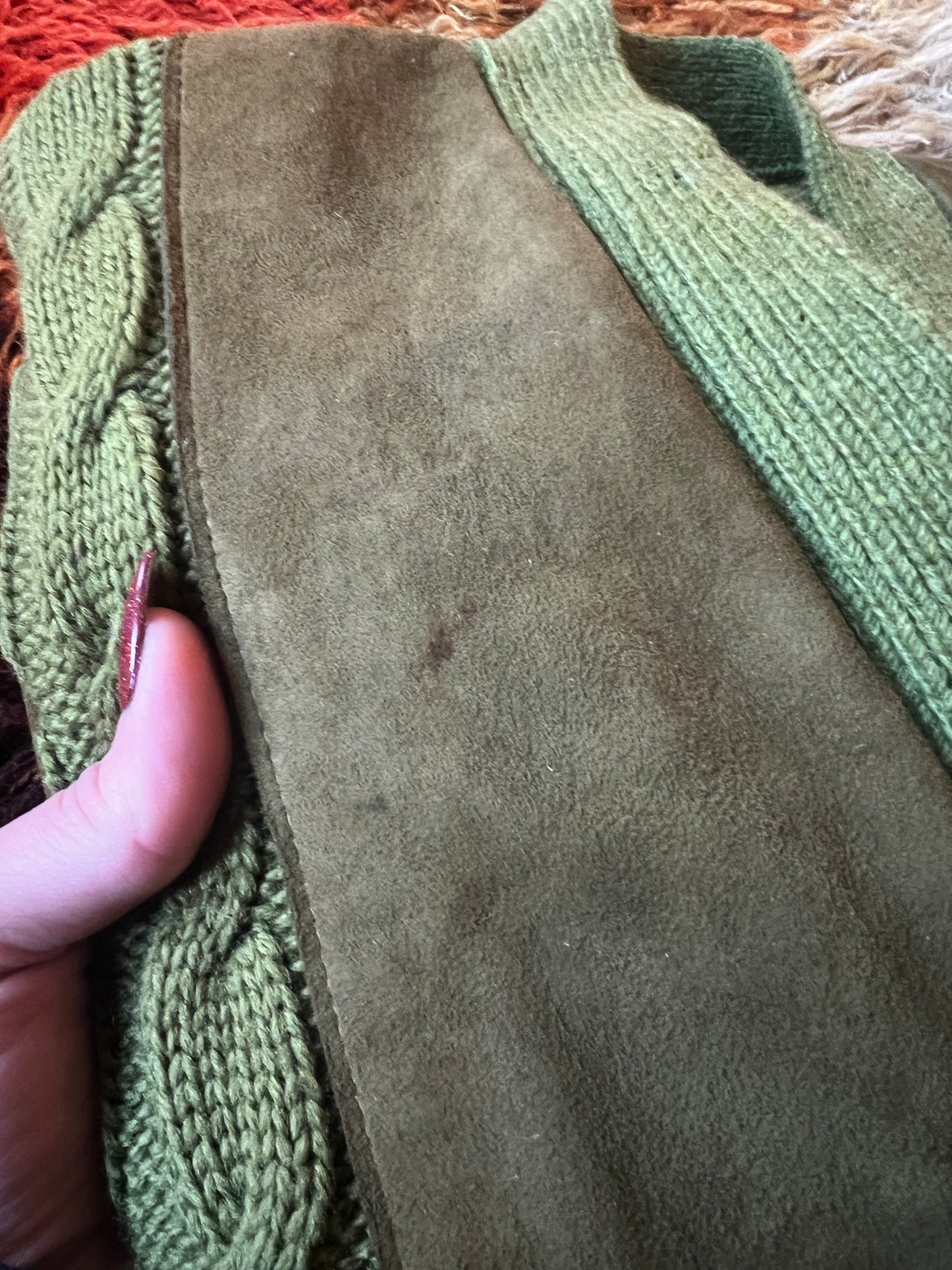 60s Cable-knit Suede Cardigan