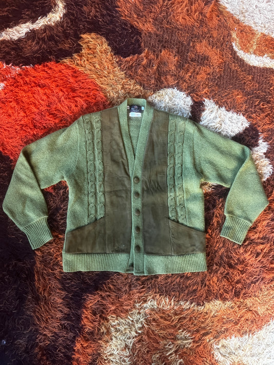 60s Cable-knit Suede Cardigan