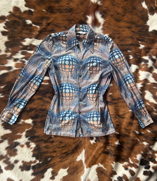 70s OP art dagger collar top