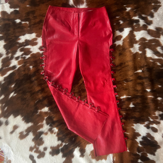 Wilson’s red leather cut out pants