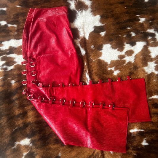 Wilson’s red leather cut out pants